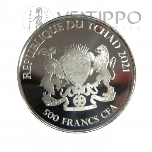 Tchad, 500 Francs plata ( 1 OZ. ley 999 mls.) Salmón Céltico 2021, BU.