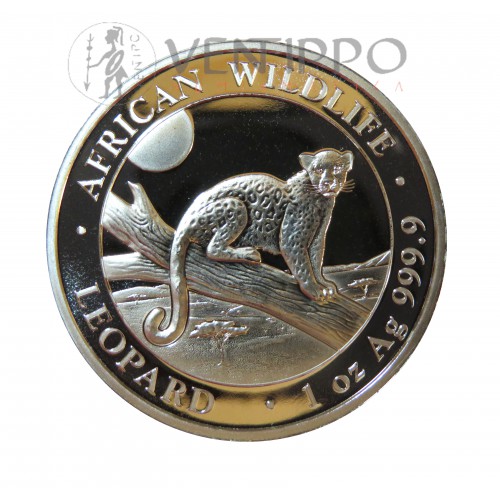 Somalia, 100 Shillings Plata ( 1 OZ. 999 mls. ) Leopardo 2021, BU.