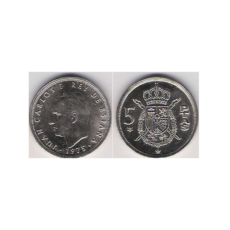 JUAN CARLOS I, 5 PESETAS 1975 *76, S/C DE CARTUCHO ORIGINAL