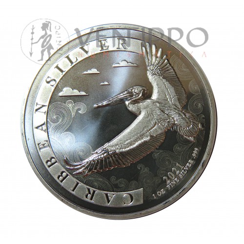 Barbados, Dollar plata ( 1 OZ. 999 mls. ) Pelícano Caribeño 2021, BU.