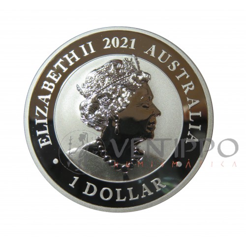 Australia, Dollar plata ( 1 OZ Ley 9999 mls. ) 2021 Swan, BU.