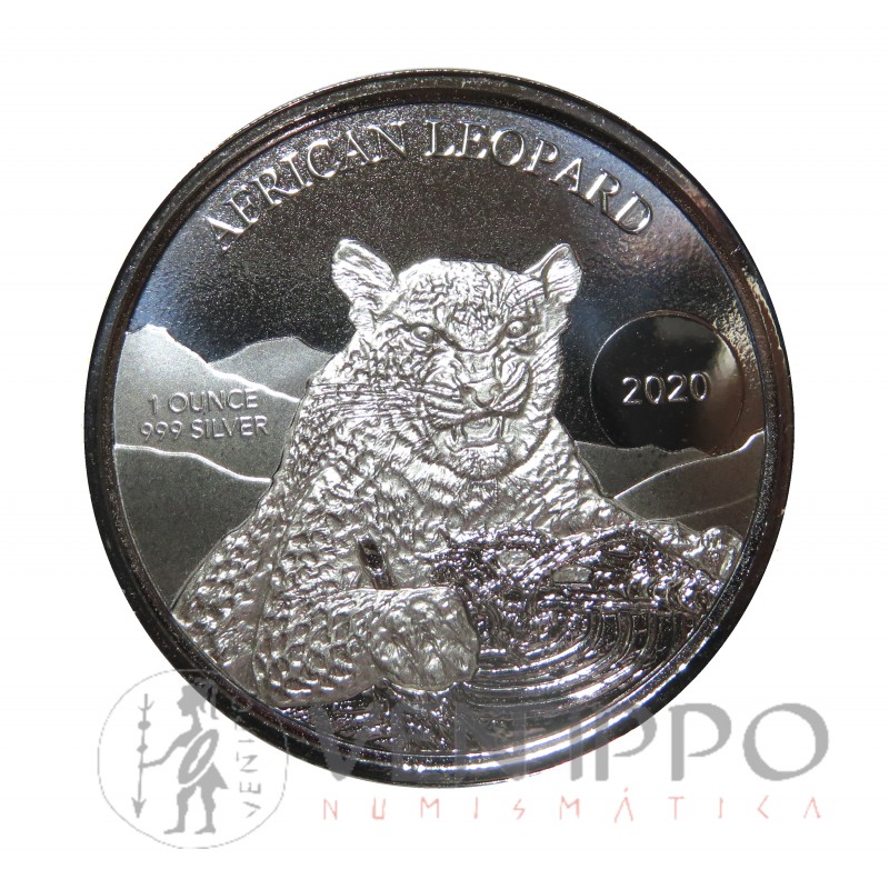 Ghana, 5 Cedis Plata ( 1 OZ 999 mls. ) Leopardo, 2020, Prooflike.