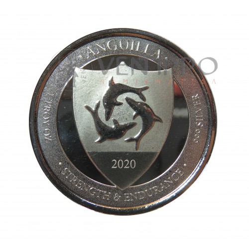 Anguilla, 2 $ Plata ( 1 OZ. ley 999 mls. ) EC8 III, Escudo Armas, 2020.