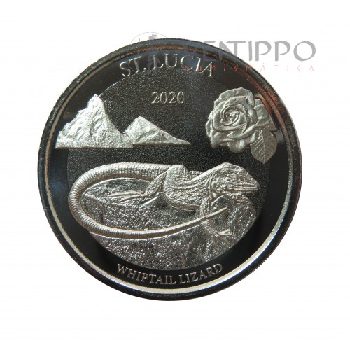 ST. Lucía, 2 $ Plata ( 1 OZ.  Ley 999 mls. ) EC8 III, Whiptail Lizars, 2020.