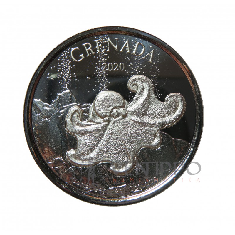 Grenada, 2 $ Plata ( 1 OZ. 999 mls. ) Serie EC8 III, Octopus 2020.