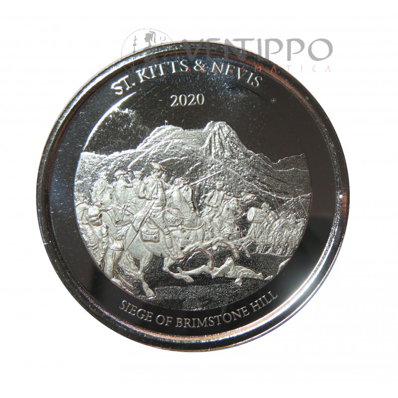 ST. kitts and Nevis, 2 $ Plata ( 1 OZ. 999 mls .) EC8 III, Brimstone Hill, 2020.