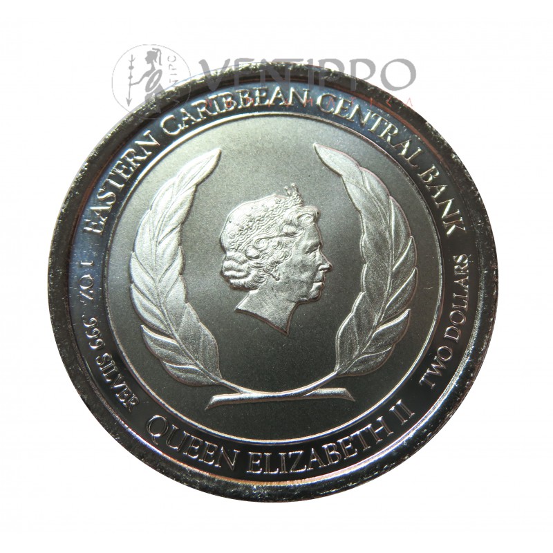 ST. Vincent and the Grenadines, 2 $ Plata ( 1 OZ.  999 mls. ) EC8 III 2020, Escudo.