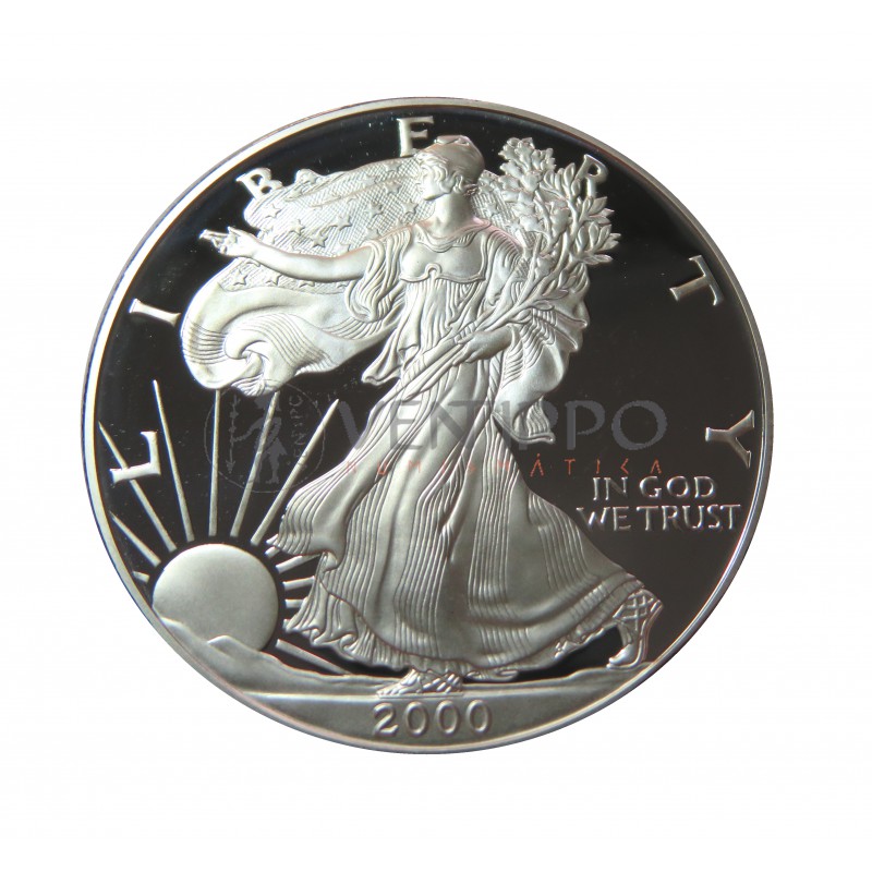 Estados Unidos, Dollar Plata ( 1 OZ 999 mls. ) Liberty Eagle 2000, Proof.