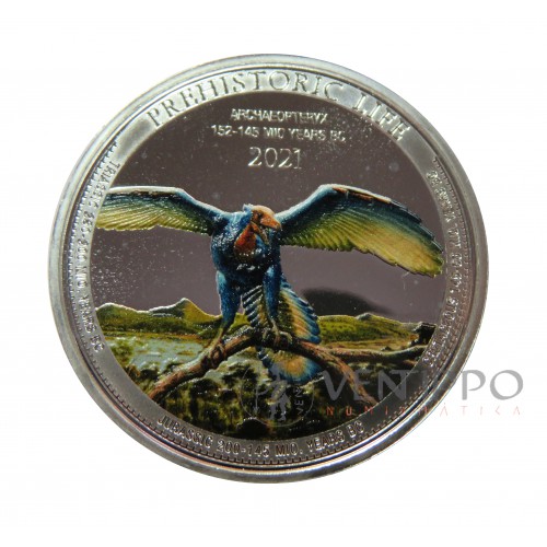 Congo, 20 Francs Plata ( 1 OZ. 999 mls. ) 2021 Archaeopterix Coloreada.