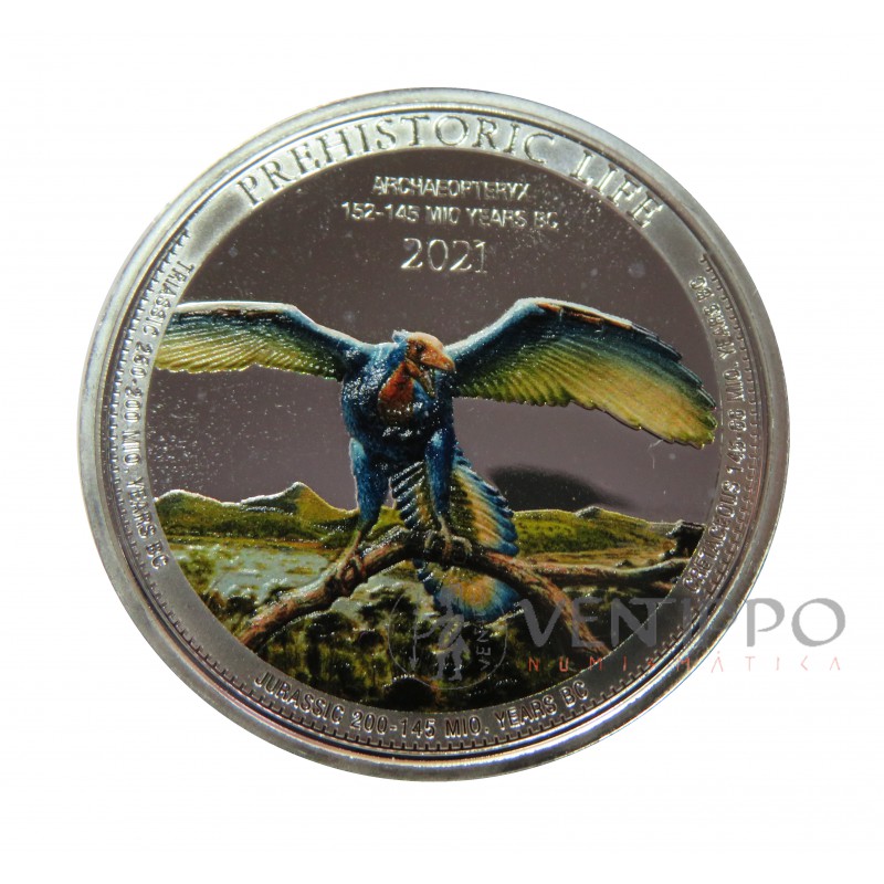 Congo, 20 Francs Plata ( 1 OZ. 999 mls. ) 2021 Archaeopterix Coloreada.