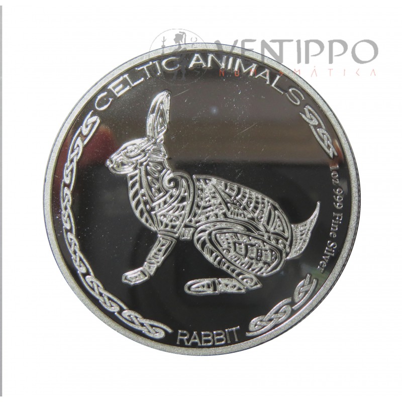 Tchad, 500 Francs Plata ( 1 OZ. Ley 999 mls. ) Conejo Céltico 2021, BU.