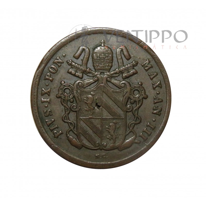 Vaticano, 2 Baiocchi, Pio IX, 1848, MBC+