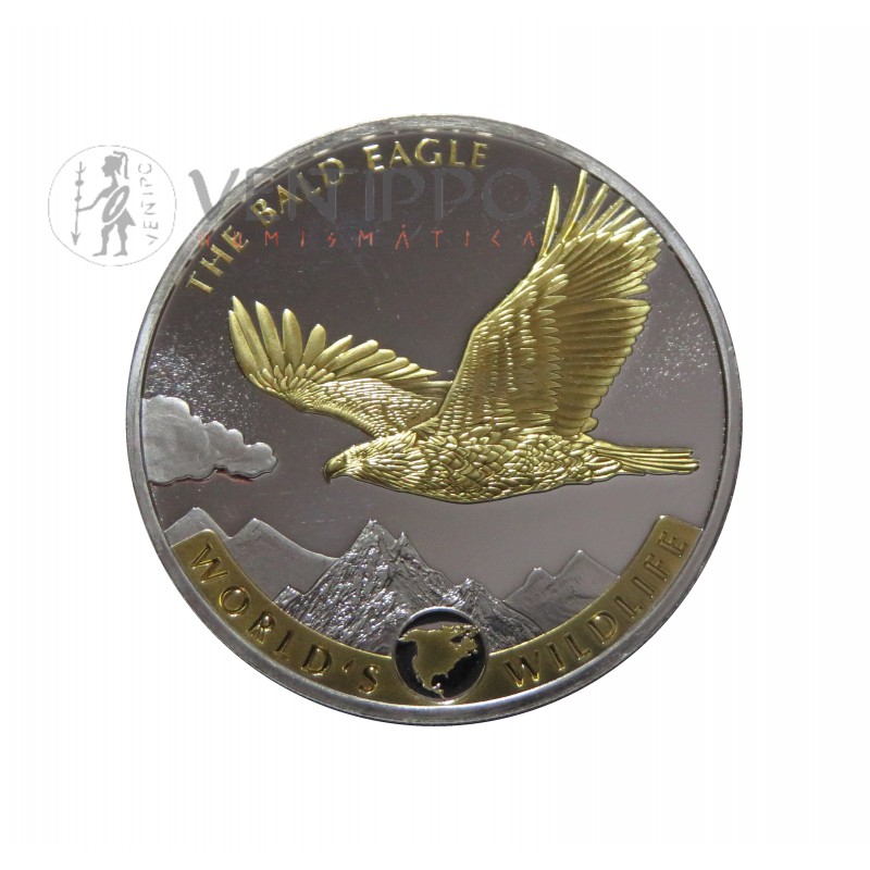 R.D. Congo, 20 Francs plata ( 1 OZ. 999 mls. ) 2021, Águila calva, Relieve oro, BU.