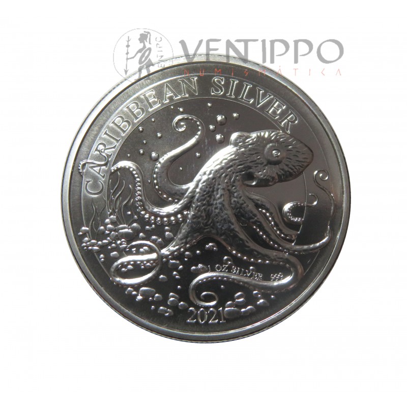 Barbados, Dollar plata ( 1 OZ. 999 mls. ) Pulpo Caribeño, 2021, BU.
