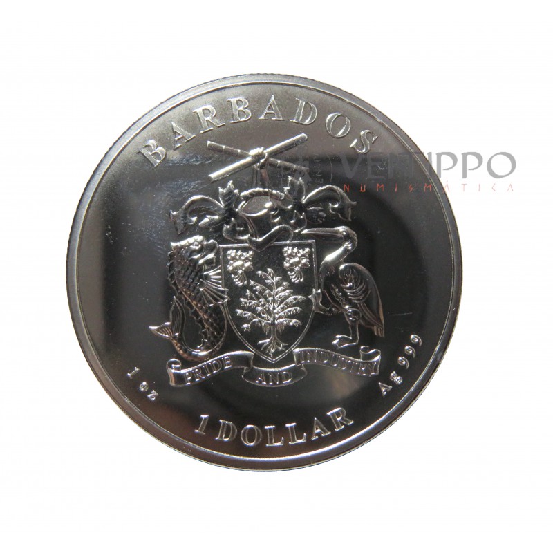 Barbados, Dollar plata ( 1 OZ. 999 mls. ) Pulpo Caribeño, 2021, BU.