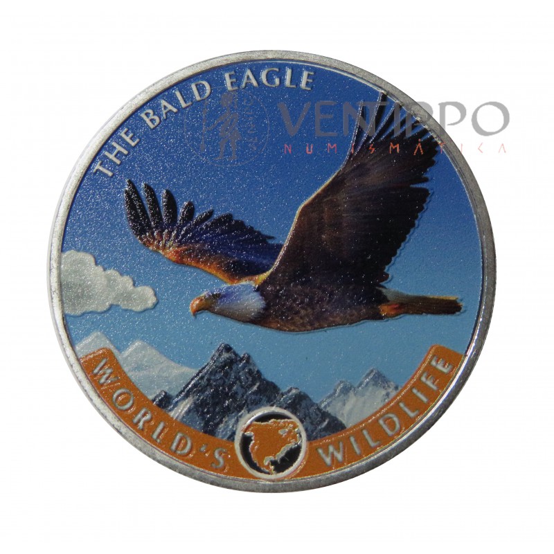 R.D. Congo, 20 Francs Plata (  1 OZ. 999 mls. ) 2021, Águila calva coloreada, BU.