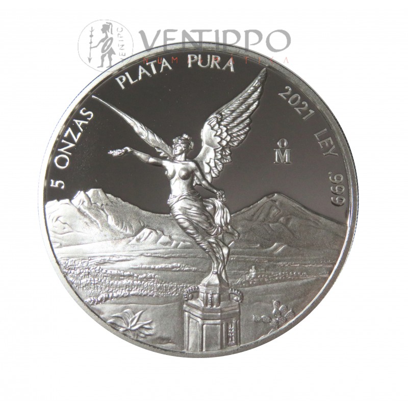 México, 5 Onzas plata ( 155,55 gas. ley 999 mls .), Libertad 2021 Proof.