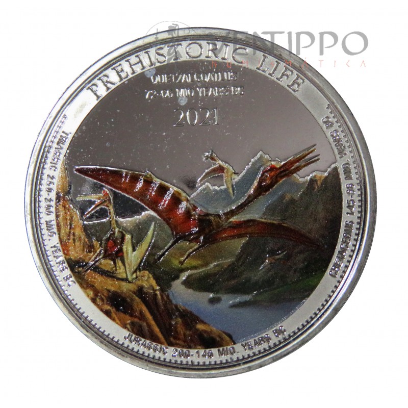 Congo, 20 Francs plata ( 1 OZ. 999 mls. ) 2021 Quetzacoatlus coloreada.