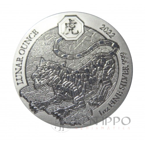 Ruanda, 50 Francs Plata ( 1 OZ 999 mls .) Año Tigre, 2022.
