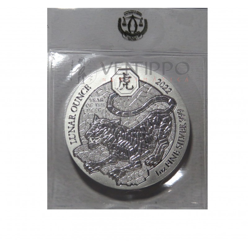 Ruanda, 50 Francs Plata ( 1 OZ 999 mls .) Año Tigre, 2022.