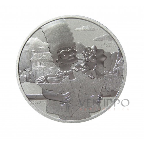 Tuvalu, Dollar Plata ( 1 OZ. 9999 mls. ) 2021, Serie Simpsons, Marge y Maggie.