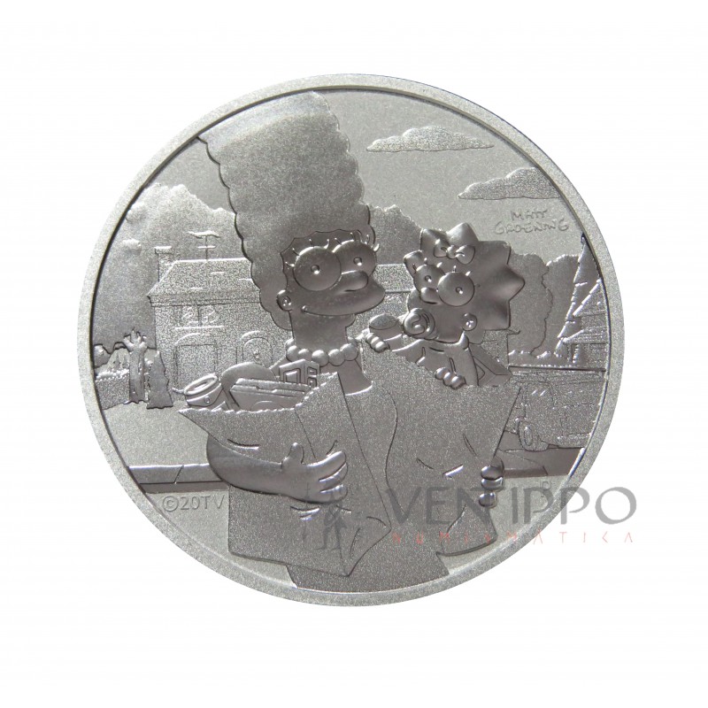 Tuvalu, Dollar Plata ( 1 OZ. 9999 mls. ) 2021, Serie Simpsons, Marge y Maggie.