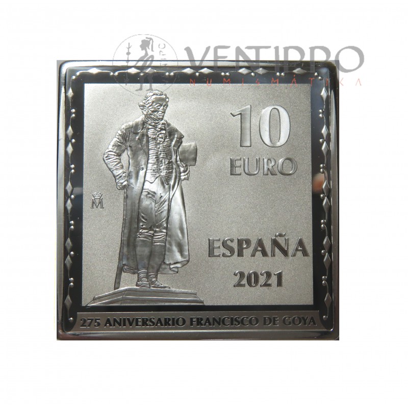 10€ Plata Proof ( 1 OZ. 999 mls. ), 2021, Serie 275 Aniv. Francisco de Goya " Perro semihundido"