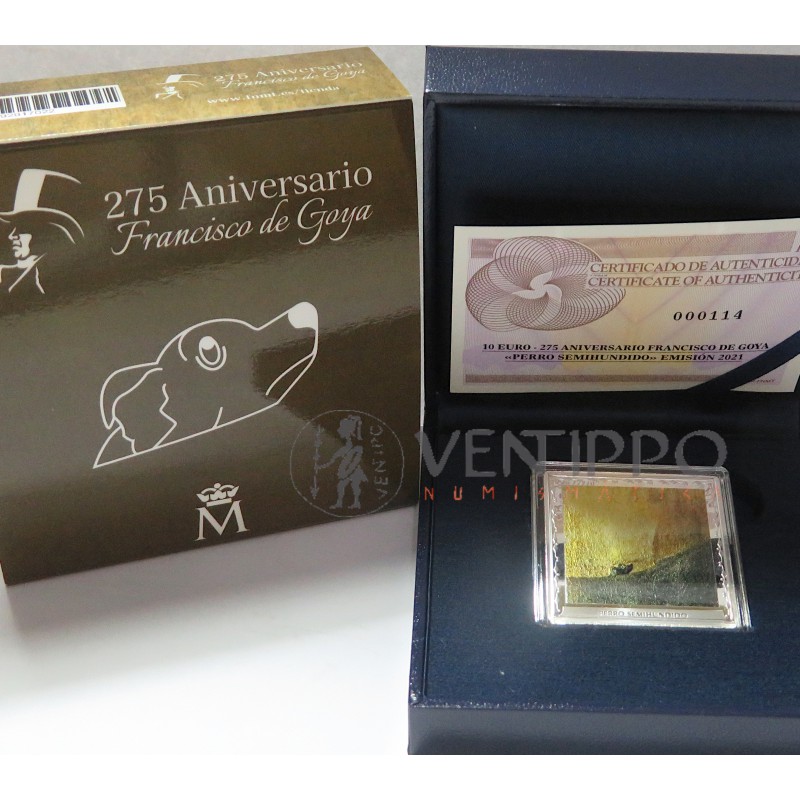 10€ Plata Proof ( 1 OZ. 999 mls. ), 2021, Serie 275 Aniv. Francisco de Goya " Perro semihundido"