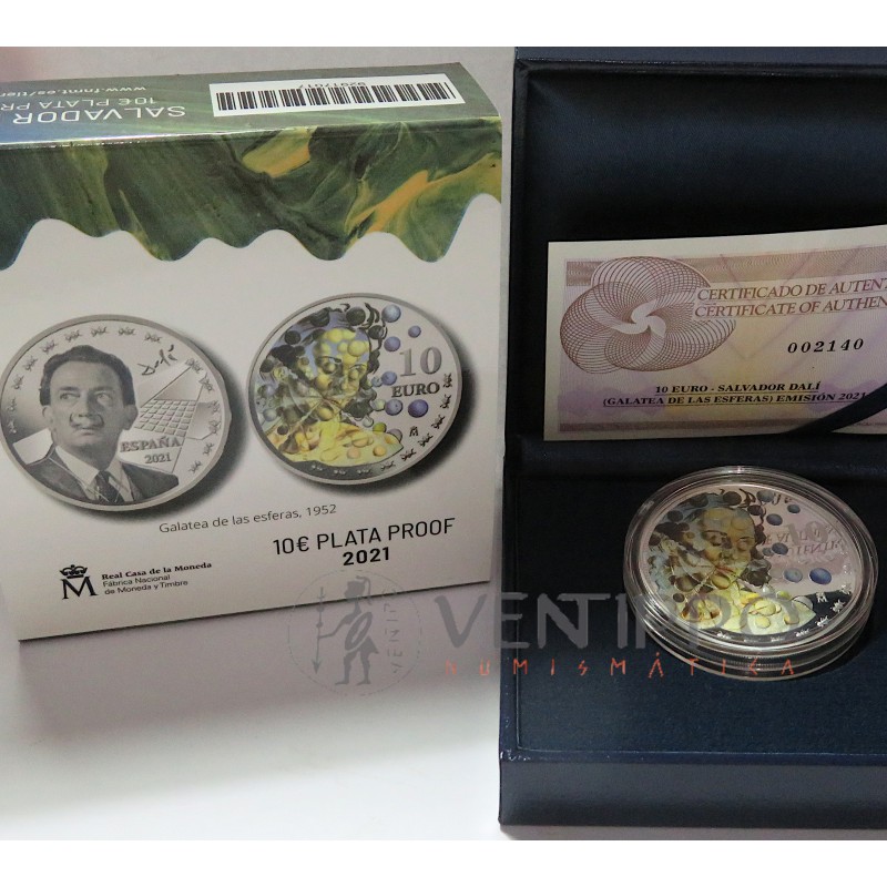 10€ Plata 2021, serie Salvador Dalí "Galatea de las Esperas" Proof.