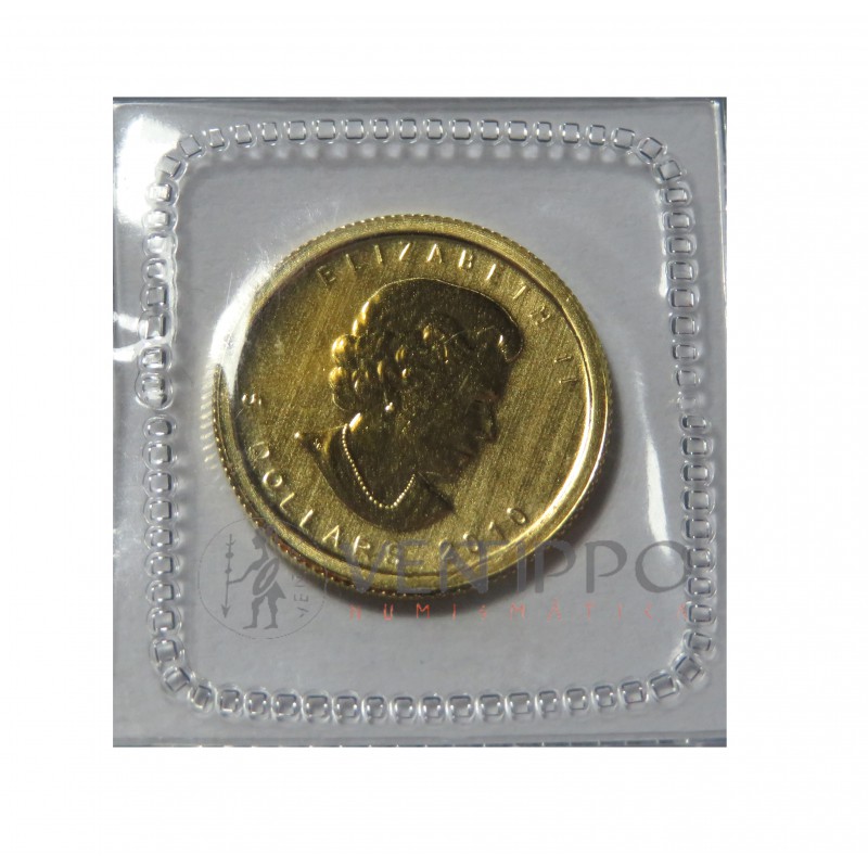 Canadá, 5 $ Oro ( 1/10 OZ. ley 9999 mls. ) 2010, Hoja Aece, S/C.