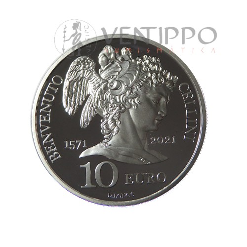 San Marino, 10€ Plata 2021, 450 Aniversario muerte Cellini, Proof.