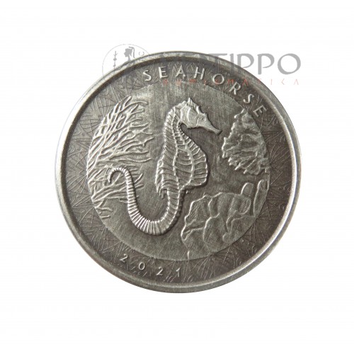 Samoa, 2 Tala plata ( 1 OZ. 999 mls .) Caballito de Mar 2021, Antique Finish.