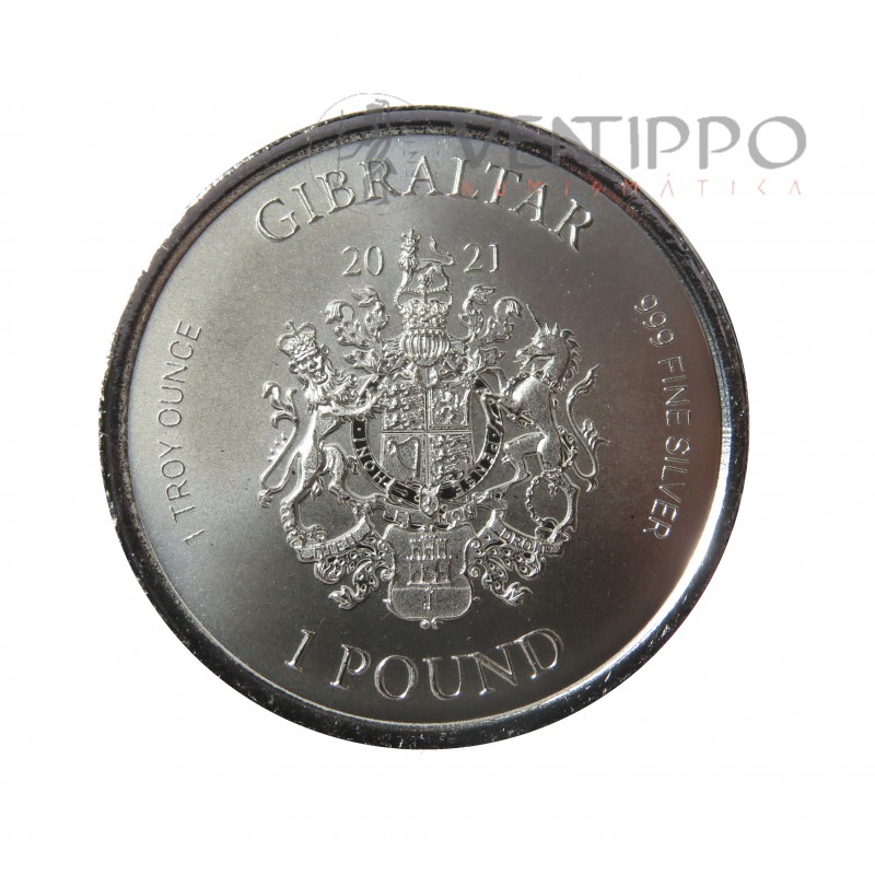 Gibraltar, 1 Pounds Plata ( 1 OZ 999 mls. ) Perseo 2021, BU.