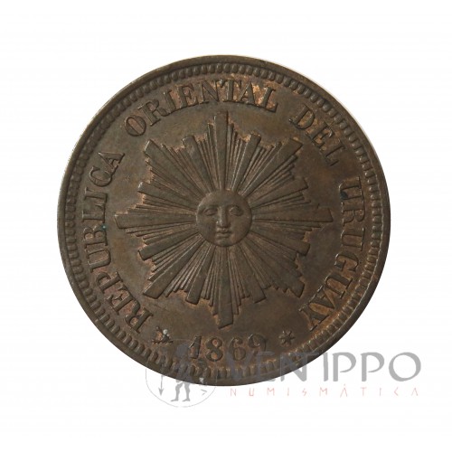 Uruguay, 2 Céntimos 1869 H, EBC-