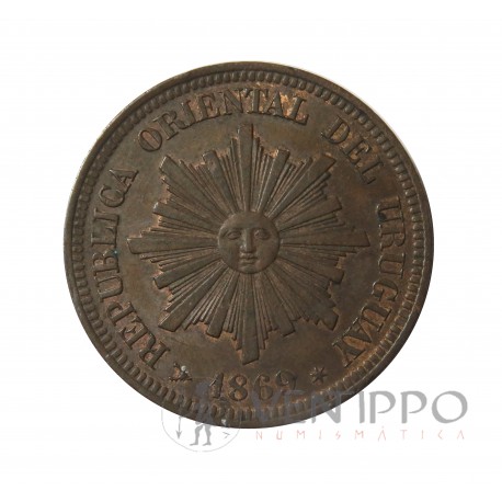 Uruguay, 2 Céntimos 1869 H, EBC-