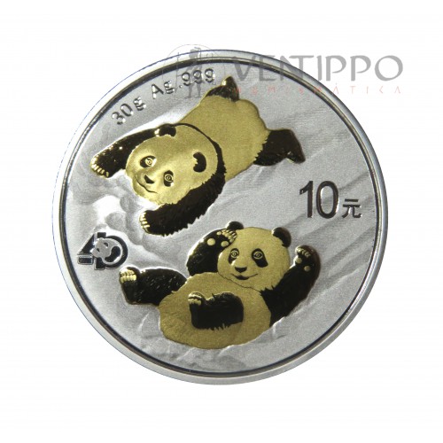 China, 10 Yuan plata ( 30 grs. ley 999 mls ) 2022 Panda Relieve Oro, BU.