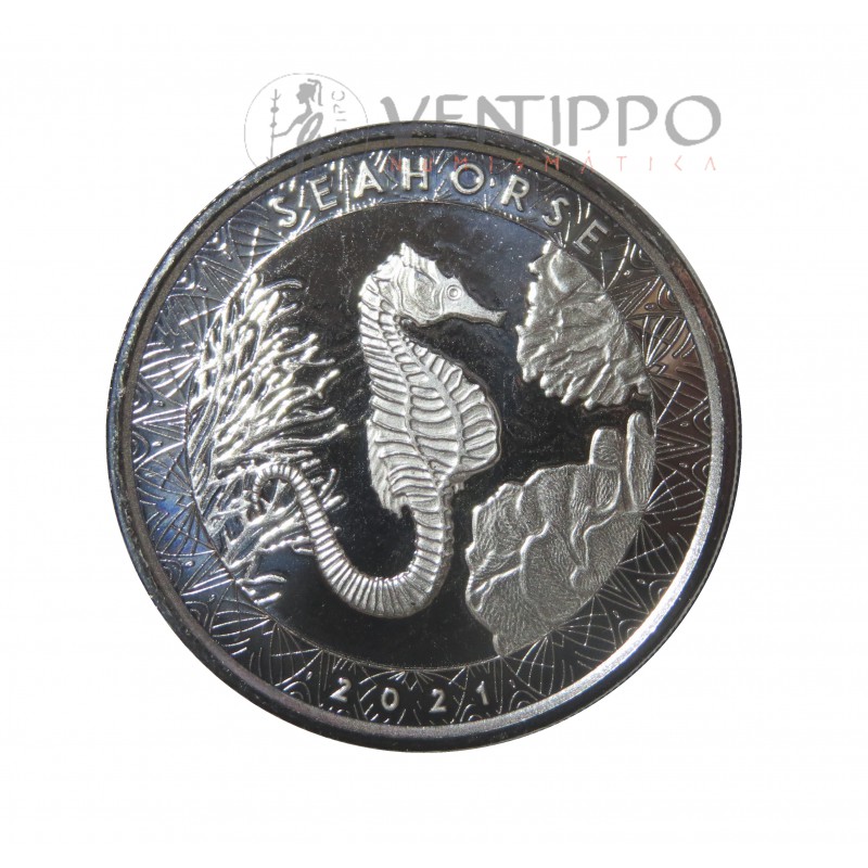 Samoa, 2 Tala plata ( 1 OZ 999 mls ) Caballito de Mar 2021, Prooflike.