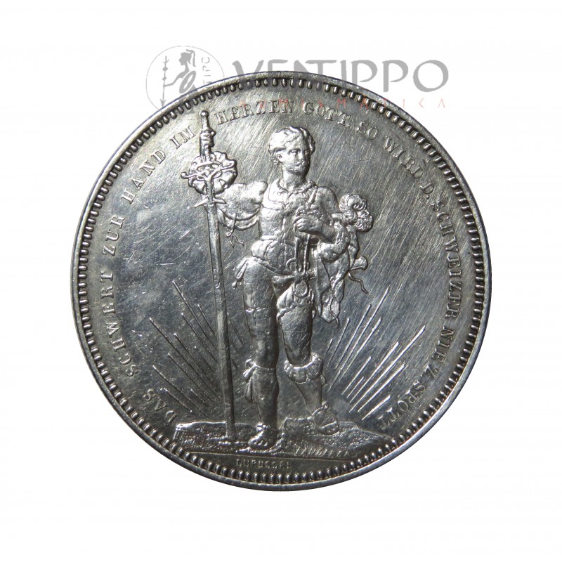 Suiza, 5 Francs plata , Festival Tiro Basilea, 1879, EBC-