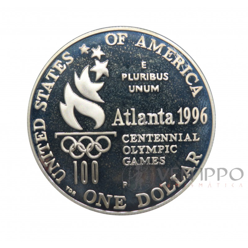 Estados Unidos, Estuche + Certificados 2x1 Dollar Plata 1996 Proof, JJ.OO. Atlanta 96.