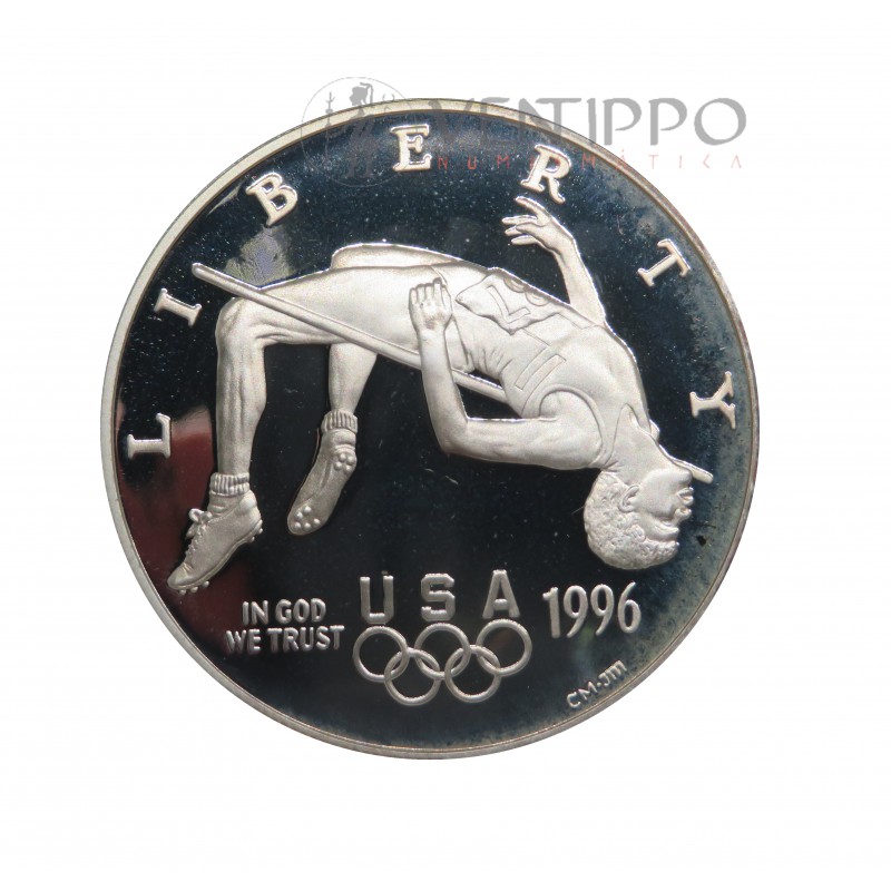 Estados Unidos, Estuche + Certificados 2x1 Dollar Plata 1996 Proof, JJ.OO. Atlanta 96.
