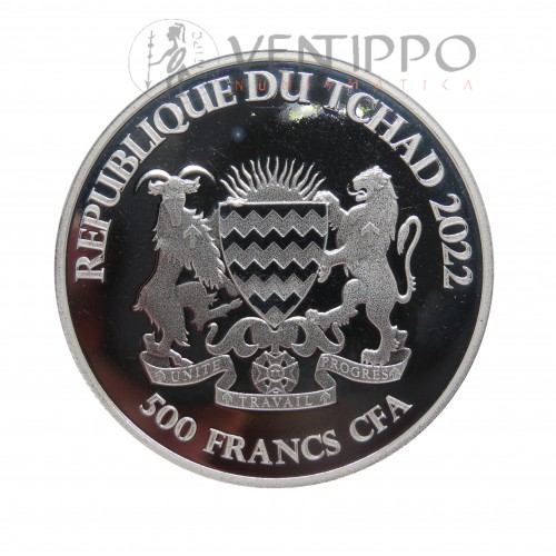 Tchad, 500 Francs Plat ( 1 OZ. 999 mls. ) Lobo Céltico, BU