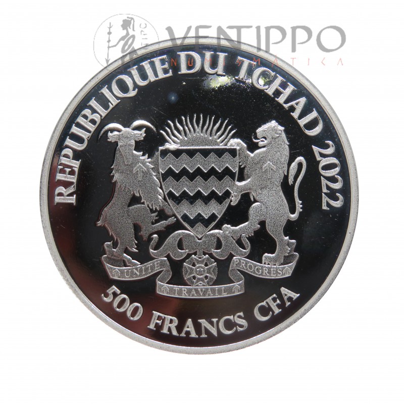 Tchad, 500 Francs Plat ( 1 OZ. 999 mls. ) Lobo Céltico, BU
