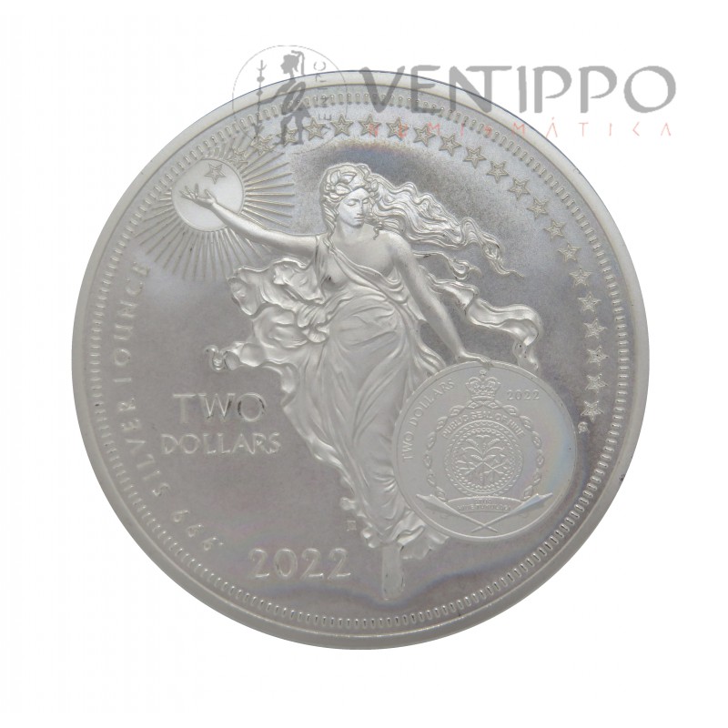 Niue, 2 $ Plata ( 1 OZ. ley 999 mls. ) 2022, Isaac Newton, BU.