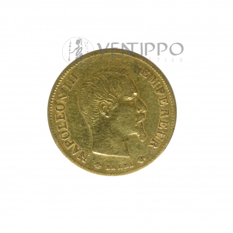 Francia, 10 Francs Oro ( 3,20 grs. ley 900 mls. ) Napoleón III, 1860 BB.