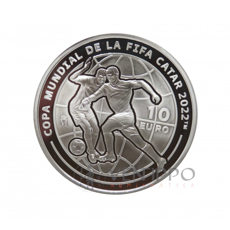 España, 10 € Plata Proof, 2021, Mundial Qatar 2022.