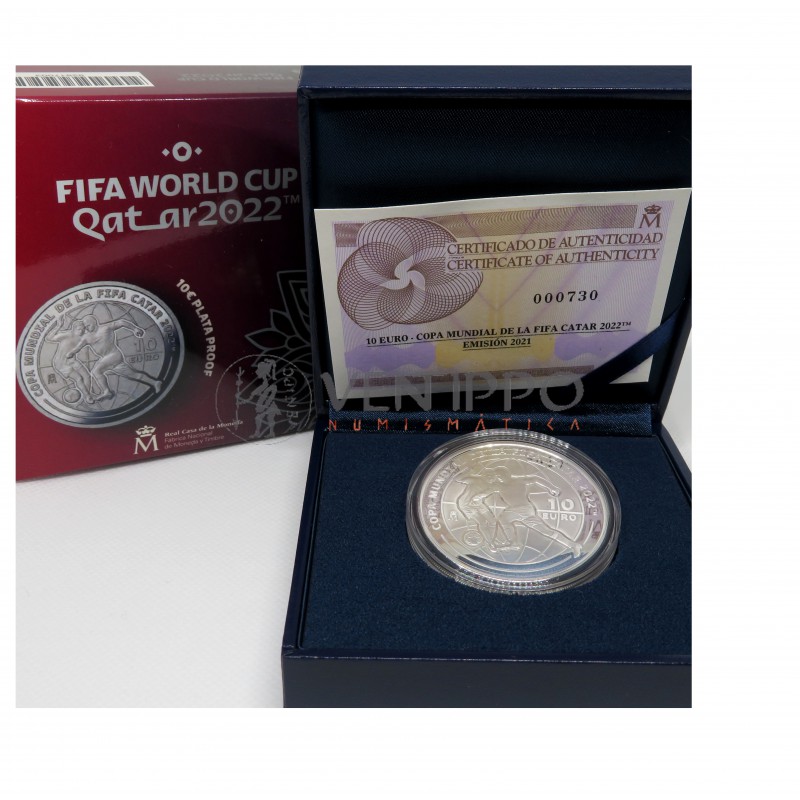 España, 10 € Plata Proof, 2021, Mundial Qatar 2022.