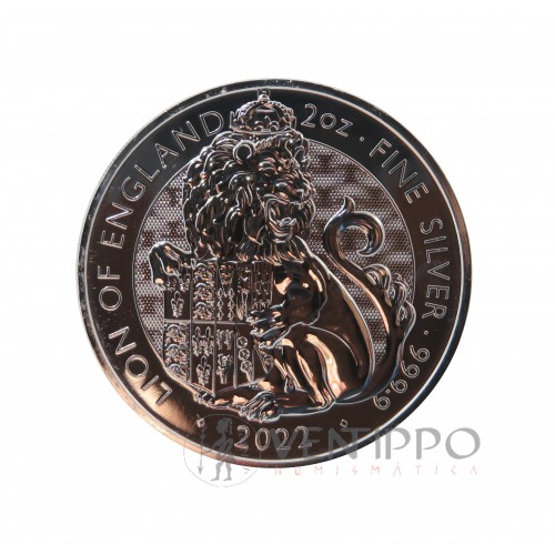 Gran Bretaña, 5 Pounds plata ( 2 OZ ley 999 mls. ) Serie Bestias Tudor, 2022, León de Inglaterra, BU.