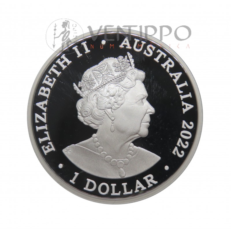 Australia, 1 $ Plata ( 1 OZ. 999 mls. ) Canguro Ram 2022, Proof.