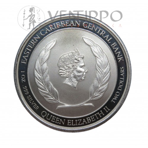 ST. Vincent & The  Grenadines, 2 $ Plata ( 1 OZ. 999 mls. ) EC8 IV, Ballena 2021, Prooflike.