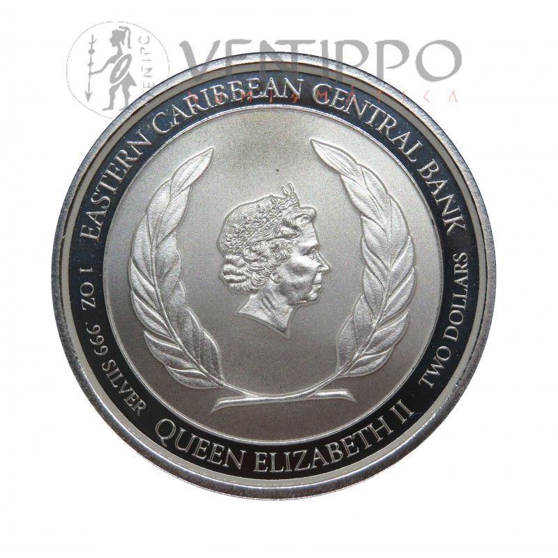 ST. Vincent & The  Grenadines, 2 $ Plata ( 1 OZ. 999 mls. ) EC8 IV, Ballena 2021, Prooflike.